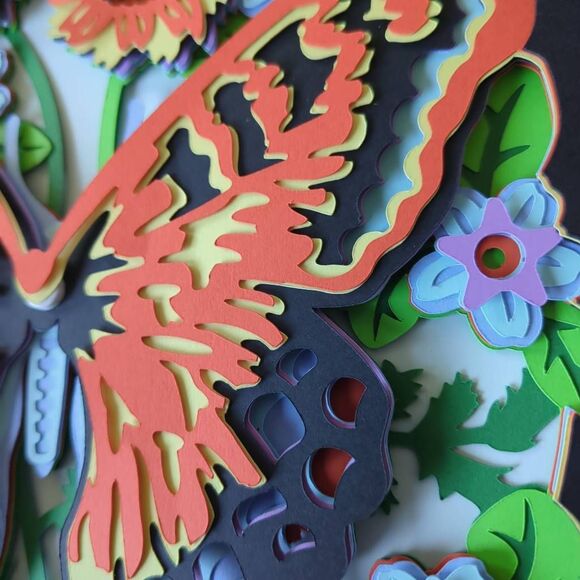 3D Butterfly with Flowers and Papercut. 8x8x" in black frame. - Picture 4 of 5